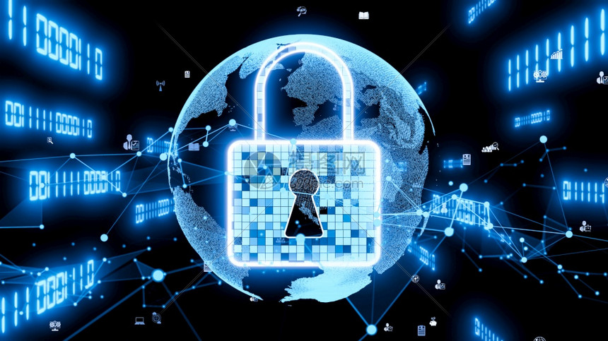 网络安全加密示意图，显示锁形图标与流量保护